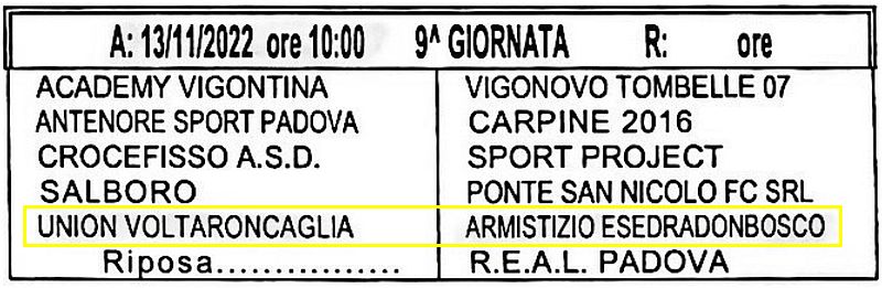 9^ Giornata Armistizio Esedra don Bosco Padova Giovanissimi Provinciali U15 Girone C SS 2022-2023 gare